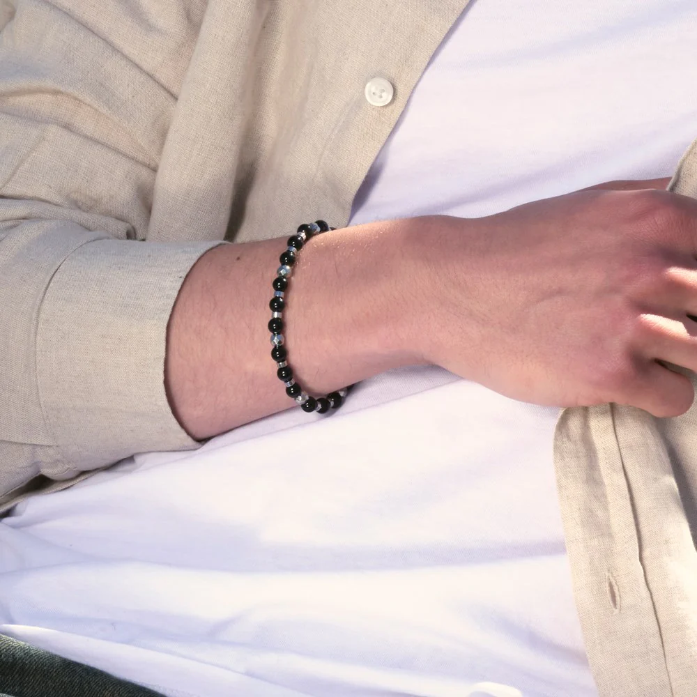 SON armbånd black agate og stål - Image 3