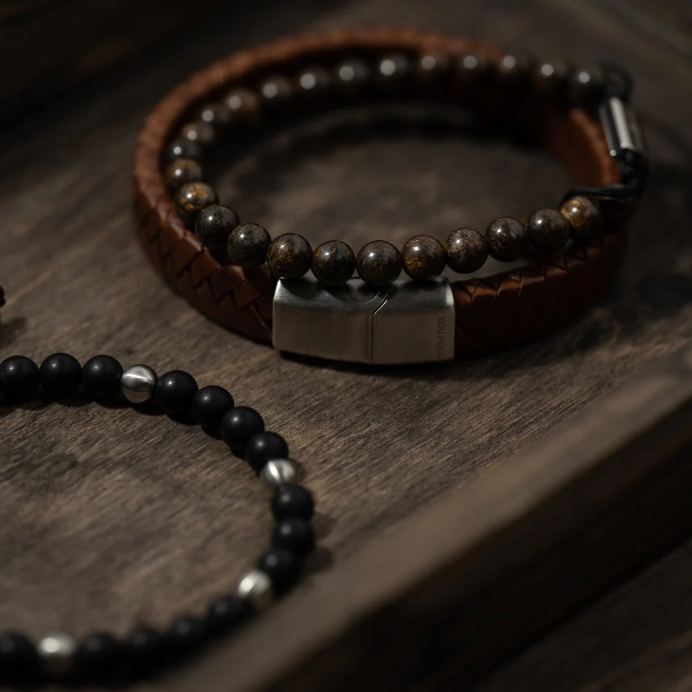 SON armbånd mat sort agate og stål - Image 2