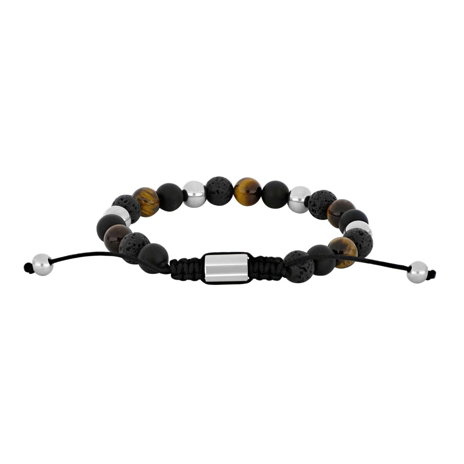 SON armbånd sort agate/lava/tigerøje og stål 8mm