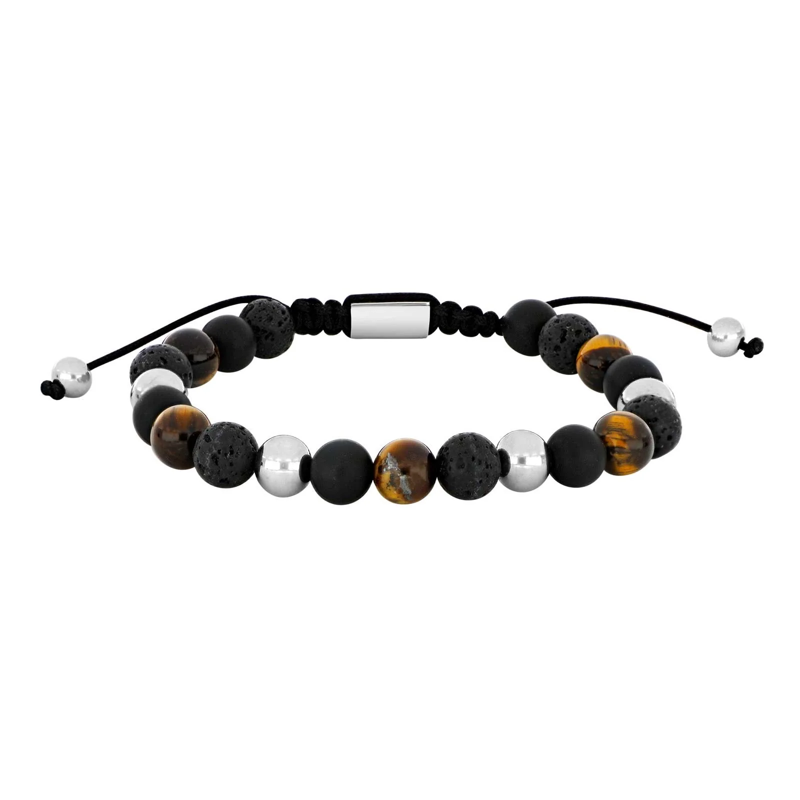 SON armbånd sort agate/lava/tigerøje og stål 8mm - Image 2