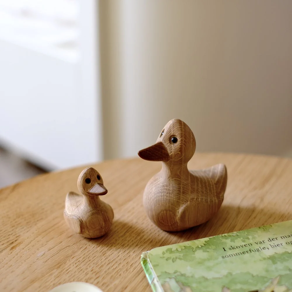 Træfigur, And med ælling 8/5cm, Egetræ - Image 2